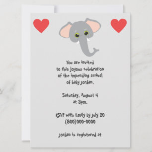 Baby Elephant and Hearts Gray Baby Shower Einladung