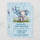 Baby Elephant and Wildblume Boy Baby Shower Einladung (Vorne/Hinten)