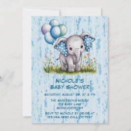 Baby Elephant and Wildblume Boy Baby Shower Einladung