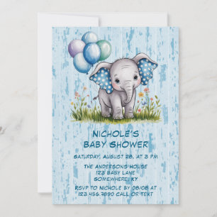Baby Elephant and Wildblume Boy Baby Shower Einladung