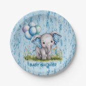 Baby Elephant and Wildflower Boy Baby Shower Pappteller (Vorderseite)