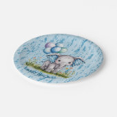 Baby Elephant and Wildflower Boy Baby Shower Pappteller (Schrägansicht)