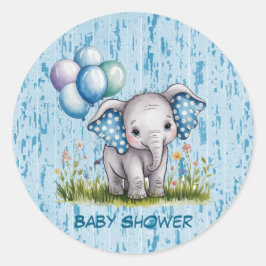 Baby Elephant and Wildflower Boy Baby Shower Runder Aufkleber