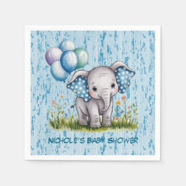 Baby Elephant and Wildflower Boy Baby Shower Serviette