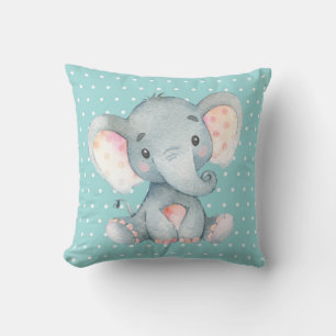 Baby Elephant Aqua Aquamarin Türkis und Grau Kissen