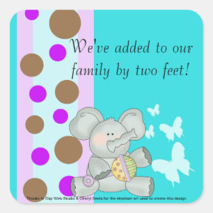 Baby Elephant Aquamarin braun und Lila Quadratischer Aufkleber