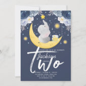 Baby Elephant auf Mond Zweiten Geburtstag Einladung (Vorderseite)