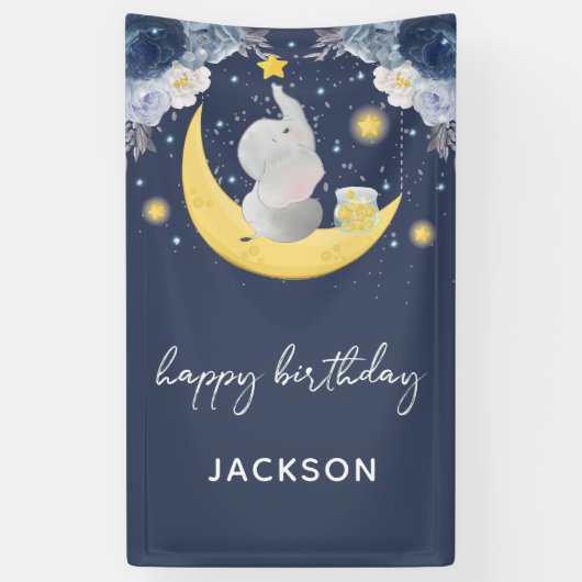 Baby Elephant auf Moon Happy Birthday Banner (Vertikal)