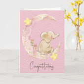 Baby Elephant auf rosa Mond Karte (Gelbe Blume)