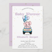 Baby Elephant, Auto, SternenBaby-Dusche Einladung (Vorne/Hinten)