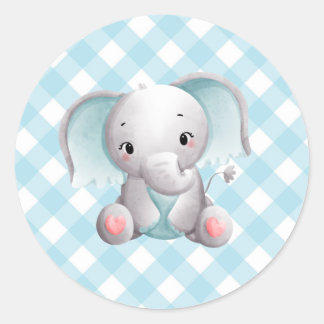 Baby Elephant Baby Boy Sticker Blue Kariert Gingha
