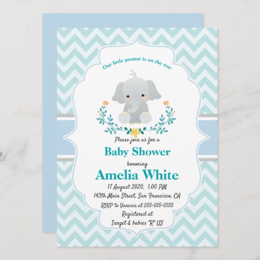 Baby Elephant Baby Dusche einladen Einladung (Vorne/Hinten)
