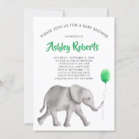 Baby Elephant Baby Dusche einladen, grün & grau