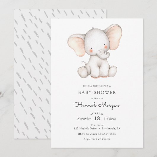 Baby Elephant Baby Dusche Einladung (Vorne/Hinten)