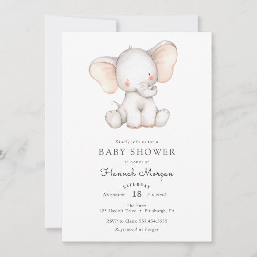 Baby Elephant Baby Dusche Einladung (Vorderseite)