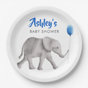 Baby Elephant Baby Dusche, Elephant & Blue Balloon Pappteller