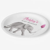 Baby Elephant Baby Dusche, Elephant & Pink Balloon Pappteller (Schrägansicht)
