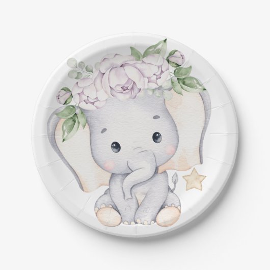 Baby Elephant Baby Dusche Pappteller (Vorderseite)