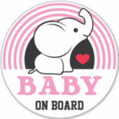 Baby Elephant Baby On Board Car Sticker - Pink (Vorderseite)