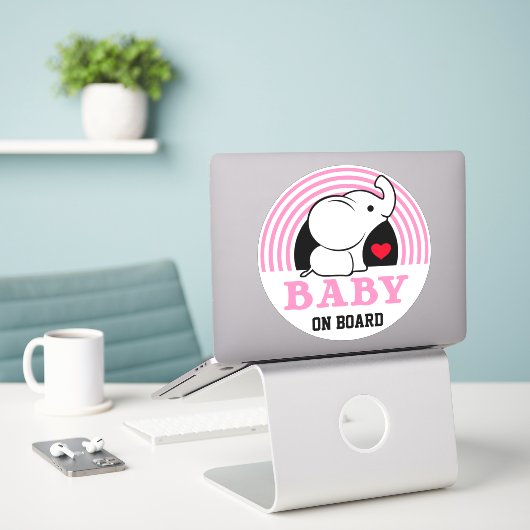 Baby Elephant Baby On Board Car Sticker - Pink (Laptop auf Schreibtisch)