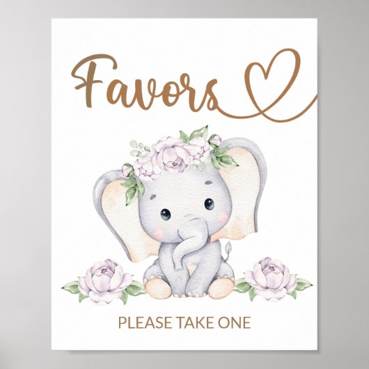 Baby Elephant Baby Shower bevorzugt Schild (Vorne)