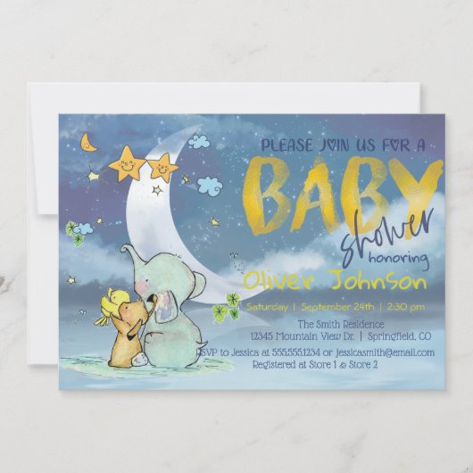 Baby Elephant Baby Shower Boy Einladung (Vorderseite)