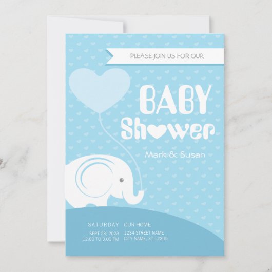 Baby Elephant Baby Shower Einladung für Baby Boy (Vorderseite)