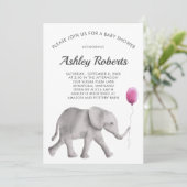 Baby Elephant Baby Shower Einladung, Pink & Gray Einladung (Stehend Vorderseite)