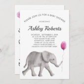 Baby Elephant Baby Shower Einladung, Pink & Gray Einladung (Vorne/Hinten)