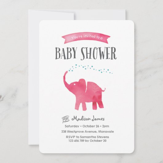 Baby Elephant Baby Shower Einladung | rosa (Vorderseite)