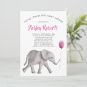 Baby Elephant Baby Shower Einladung, Rosa & Grau Einladung (Stehend Vorderseite)