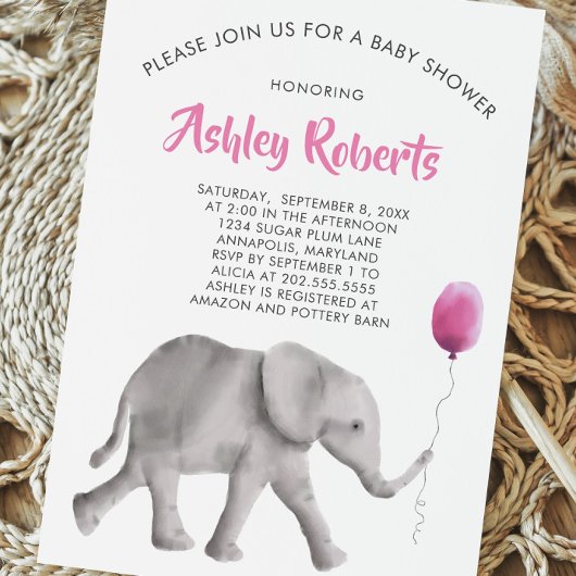 Baby Elephant Baby Shower Einladung, Rosa & Grau Einladung