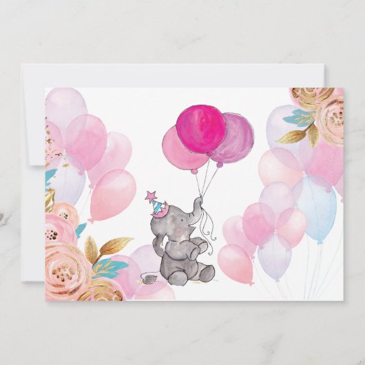 Baby Elephant Baby Shower Girl Einladung (Rückseite)