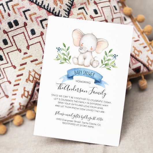 Baby Elephant Babydusche per Mail lange Entfernung Einladung