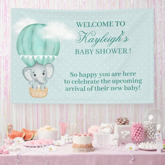 Baby Elephant Bale Green Hot Air Ballon Dusche Banner (Party)