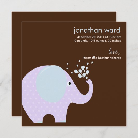 Baby Elephant Birth Ankündigung (Vorne/Hinten)