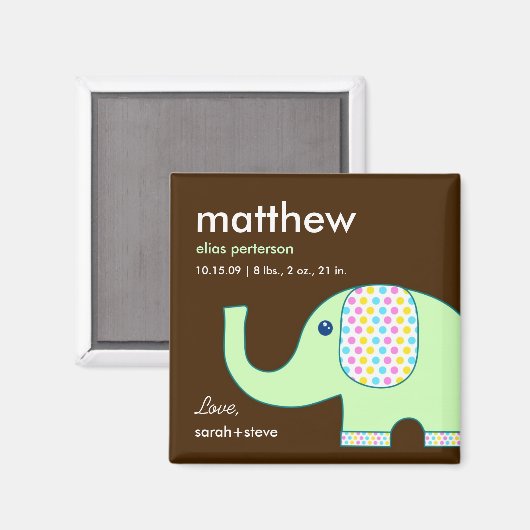 Baby Elephant Birth Announcement Magnet (Vorderseite/Rückseite)