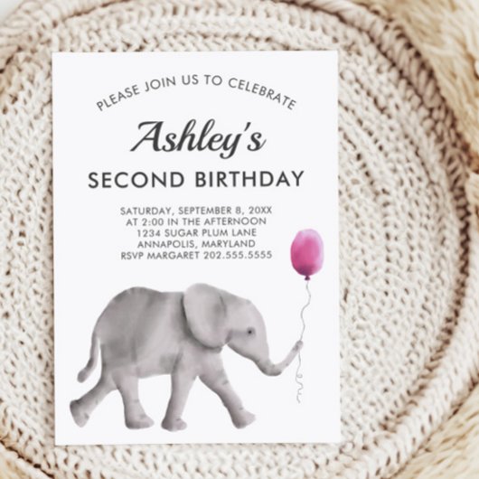 Baby Elephant Birthay Party Einladung Pink & Gray