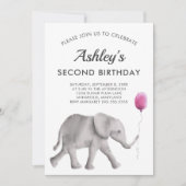 Baby Elephant Birthay Party Einladung Pink & Gray (Vorderseite)