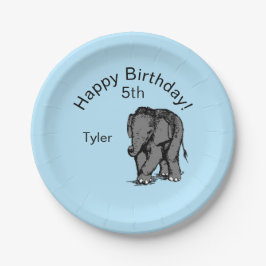 Baby Elephant Birthday Blue Pappteller