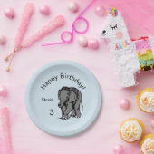 Baby Elephant Birthday Blue Pappteller (Party)