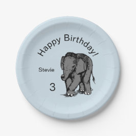 Baby Elephant Birthday Blue Pappteller