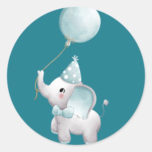 Baby Elephant Birthday Gevor Sticker Blue Boy (Vorderseite)