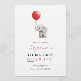 Baby Elephant Birthday Invite, Kids 1st Birhday Einladung
