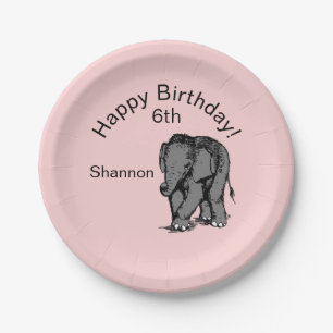 Baby Elephant Birthday Pink Pappteller