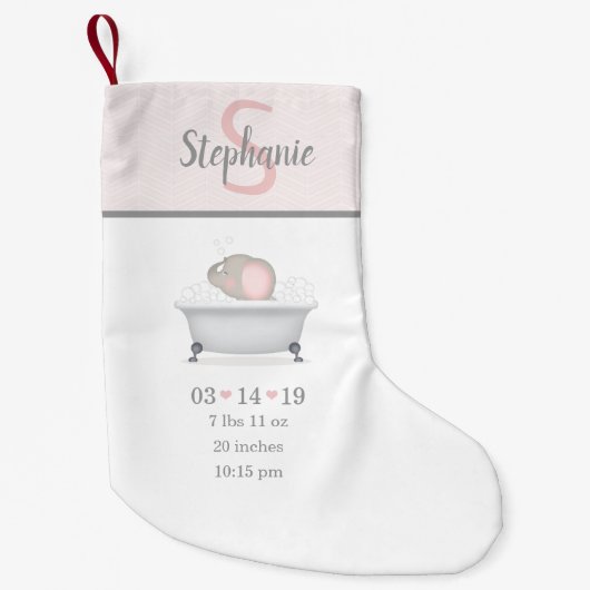 Baby Elephant Blase Bath Ankündigung Kleiner Weihnachtsstrumpf (Vorderseite)