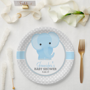 Baby Elephant (blau) Babydusche Pappteller