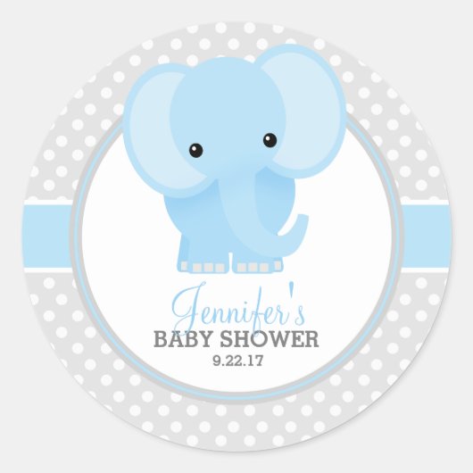 Baby Elephant (blau) Babydusche Runder Aufkleber (Vorderseite)