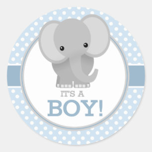 Baby Elephant (blau) Es ist ein Junge Runder Aufkleber