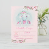 Baby Elephant, BloralCrown Baby Dusche Einladung (Stehend Vorderseite)